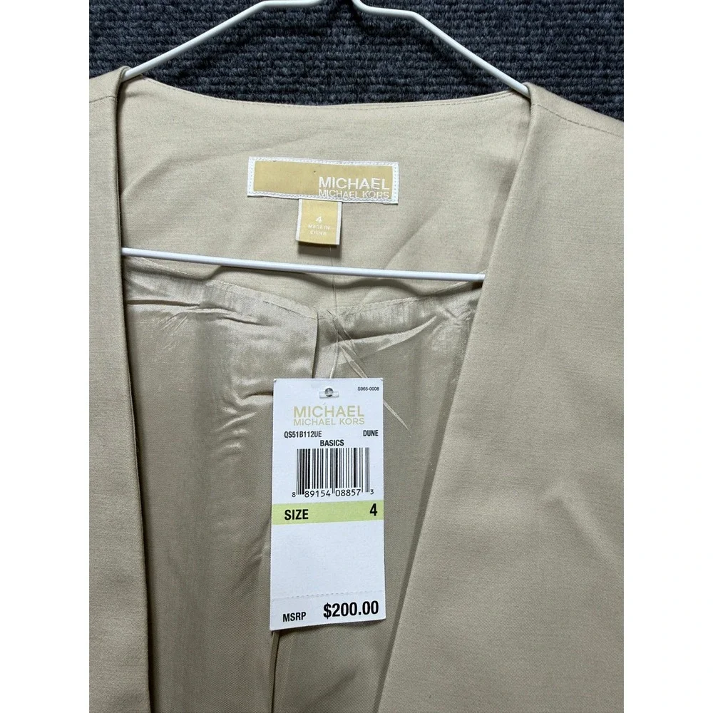 Michael Kors Blazer Women 4 Dune Beige Open Front Zip Pocket QS51B112UE